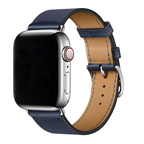 XCool Compatibile Cinturino Apple Watch 44mm 42mm, Pelle Blu Navy per Donna Uomo per iwatch SE Serie 6 Serie 5 Serie 4 Serie 3