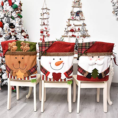 XNSHUN Set di 3 coprisedia natalizi per sedie da pranzo, per sedie di Natale, per sedie da pranzo, decorazioni natalizie