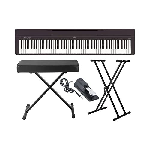 Yamaha P45B - Pianoforte digitale a 88 tasti con supporto per tastiera Knox Gear, panca regolabile e pedale Sustain