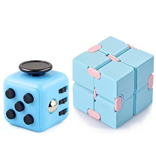 Yeefunjoy Set di 2 Giocattoli Antistress Fidget Cube Fidget Toys Set Infinity Cube Infinito Flip Cubi per la Polvere dello Stress in Caso di nervosismo, Fidget Toy Regali per Bambini e Adulti – Blu