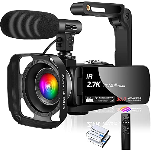 YinFun, Videocamera Videocamere FHD 2.7K 30MP IR Visione Notturna Videocamere Digitale con 16X Zoom Digitale Videocamera Vlog per YouTube, con Microfono, Stabilizzatore, Paraluce