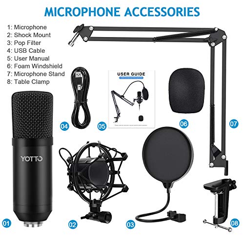 YOTTO USB Microfono a Condensatore Kit 192kHZ 24bit Microfono di Re...