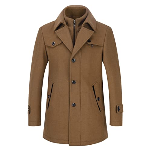 YOUTHUP Cappotto da uomo in lana invernale calda lungo giacca spessa Parka Trench Coat Marrone, L