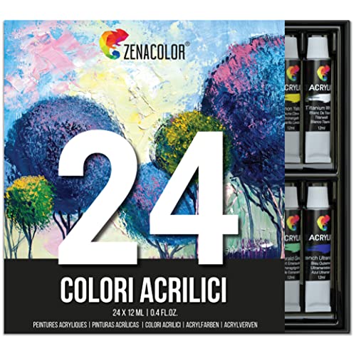 Zenacolor Set da 24 Tubetti di Pittura Acrilica, Colori Acrilici - ...