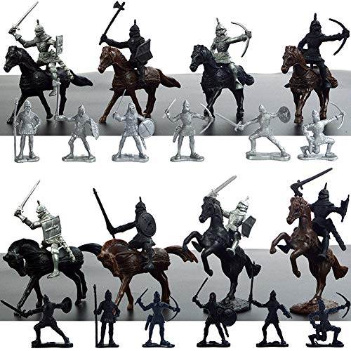 Zerodis Modello di Soldato Militare Statico di Simulazione Mini Soldatino Medievale Giocattoli Antichi Modello Giocattolo Cognitivo Regalo per Bambini(12 Soldati + 8 Cavalieri) (A)