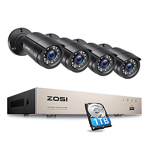 ZOSI 1080p Kit Telecamere Videosorveglianza Cablato, 8CH H.265+ 1TB DVR con 4x Telecamera per Esterno ed Interno, IR Visione notturna da 80 piedi, Accesso Remoto, Registrazione 24 7