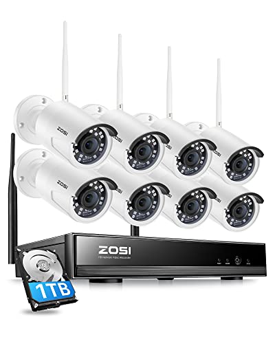 ZOSI 3MP Kit Videosorveglianza WiFi, 8CH H.265+1TB NVR con 8X 3MP Telecamera Esterno ed Interno senza fili, Rilevamento del Movimento, Acceso Remoto, Impermeabile, Registrazione 24 7