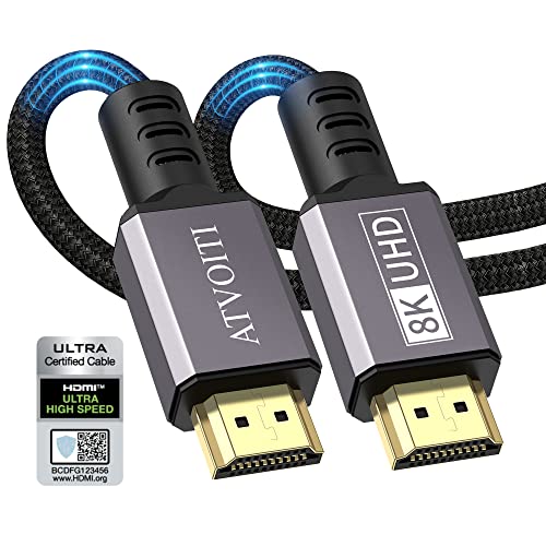 10k 8k 4k Cavo HDMI 2.1, Atvoiti Certificato Cavo HDMI 48Gbps 8K@60Hz 4K@120Hz 144Hz DTS: X HDCP 2.2 2.3 HDR 10 eARC D.ynamic HDR Compatibile con PS4, PS5, Xbox, Proiettore, Monitor, HDTV (1, 2M)