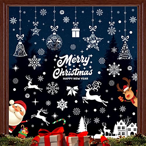 197 adesivi per finestre di Natale, fiocchi di neve, renne, Babbo Natale, riutilizzabili, in PVC, per decorazioni invernali, 9 fogli
