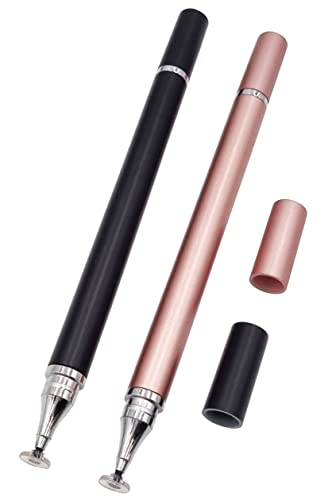 2 penne a sfera universali Touch Pen 2 in 1 compatibili al 100% con tutti i tablet smartphone (rosa e nero)