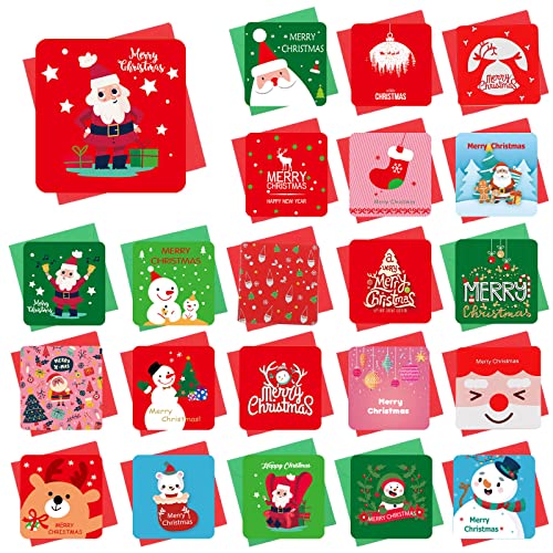 22 Set Mini Biglietti di Natale per Bambini Cartoline di Auguri di Natale con Buste Trasparenti Bigliettini Natalizi Divertenti Assortiti Piccoli Biglietti di Nota Vuoti Carini per Regali