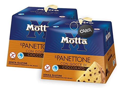 2X Motta il Panettone con Gocce di Cioccolato Senza Glutine e Senza Lattosio (Gluten e Lactose Free) 400 g con Portachiavi [2 Pezzi]