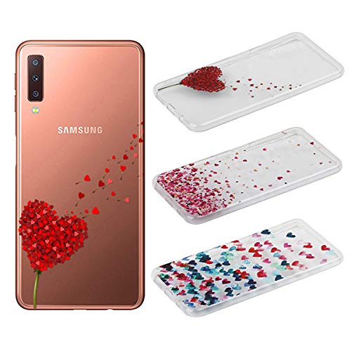 [3 Pack] Cover per Samsung Galaxy A7 2018, Weideworld Trasparente Creativa Custodia TPU Gel Silicone Bumper Protettivo Case Cover, Amore