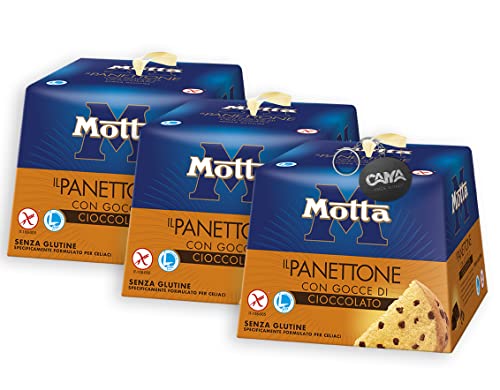 3X Motta il Panettone con Gocce di Cioccolato Senza Glutine e Senza Lattosio (Gluten e Lactose Free) 400 g con Portachiavi [3 Pezzi]
