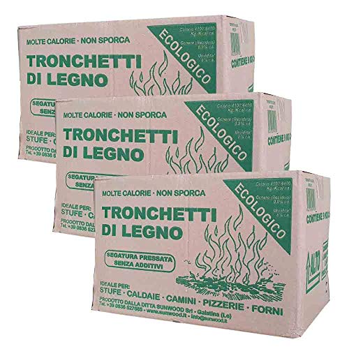 3x Tronchetti da Ardere, in Legno di Faggio-Abete Pressato, in Scatola da 9kg | Per Stufe Caminetti e Forni | 27 kg in totale |