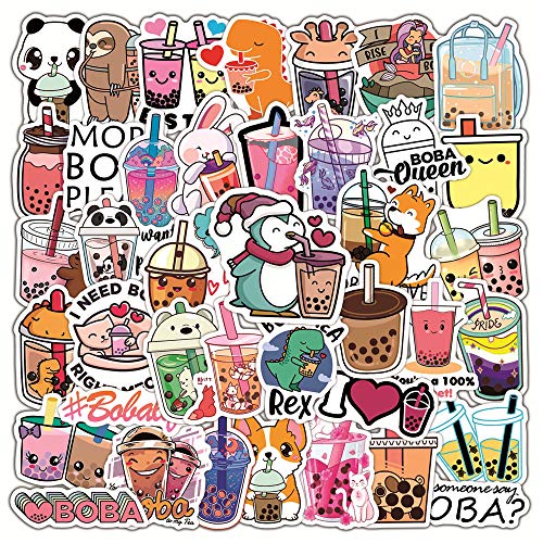 50 adesivi a forma di cartone animato, alla moda Summer Bubble Milk Tea Flavored Drink Animal Sticker Pack, Cute Vinyl Waterproof Decals for Kids Teens, Party Favors for Water Bottle Laptop Phone