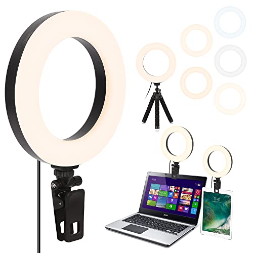 6  Luce ad Anello con LED,Kit di illuminazione per Videoconferenze,Luminosità Led Selfie Ring Light con Stativo Treppiede & Clip per laptop Webcam Zoom Live Streaming,Registrazione Video,Trucco
