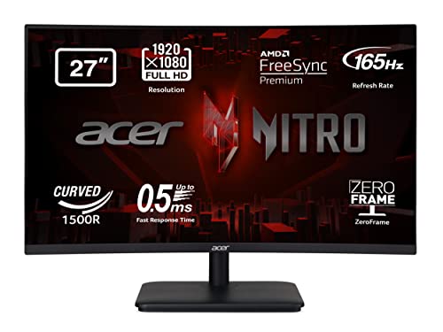 Acer ED270RPbiipx Monitor Gaming Curvo FreeSync, 27 , Display VA Full HD, 165 Hz, 5 ms, 16:9, HDMI 1.4, DP, Schermo PC con Contrasto 100M:1, Lum 250 cd m2, ZeroFrame, Audio Out, Cavi HDMI, DP Inclusi