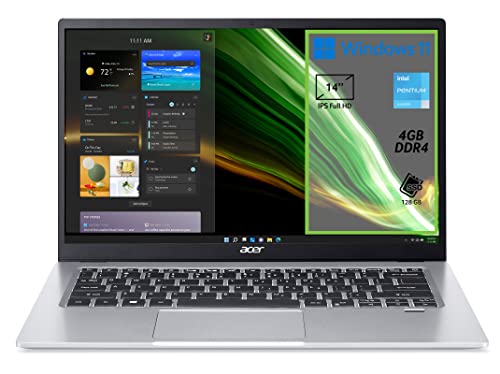 Acer Swift 1 SF114-33-P534 PC Portatile, Notebook, Processore Intel Pentium N5030, Ram 4 GB, 128 GB SSD, Display 14  FHD IPS LED, 1,3 Kg, Batteria 16 ore, Windows 11 Home in S mode, Microsoft 365