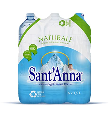 Acqua Sant Anna, Bottiglie di Acqua Naturale da 1,5 Litri, Acqua Minerale Naturale in Bottiglie di Plastica 100% Riciclabile, Confezione da 6 Bottiglie da 1,5 L