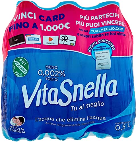 Acqua Vitasnella Minerale Naturale, Bottiglie di Acqua da 0,5lt x 2...