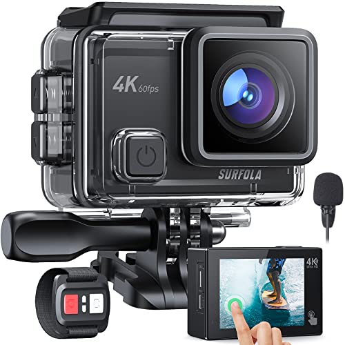 Action Cam, Touch Screen 4K 60fps Stabilizzata WiFi, Impermeabile 40M Videocamera Subacquea, Zoom 8X Microfono Esterno con Telecomando Surfola SF430