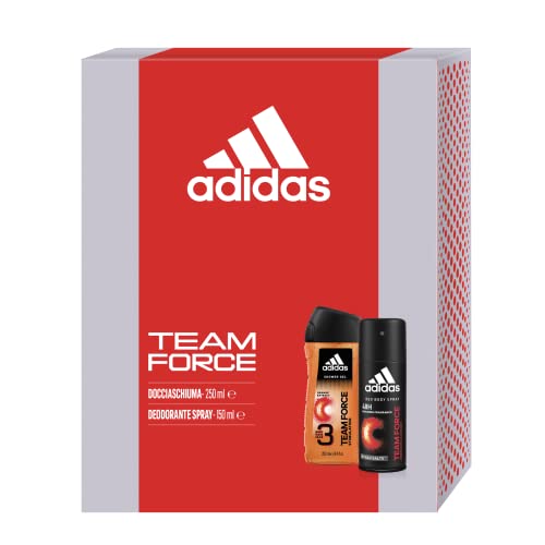Adidas, Confezione Regalo Uomo Team Force, Deodorante Spray 150 ml e Gel Doccia Bagnoschiuma 3in1 250 ml