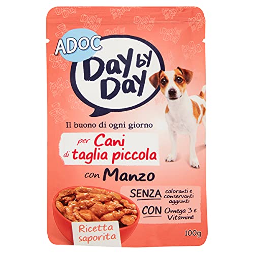 Adoc Day By Day - Alimento Completo per Cani Adulti con Manzo, 24 bustine da 100gr