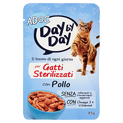Adoc Day By Day - Alimento Completo per Gatti Sterilizzati con Pollo, 24 bustine da 85gr