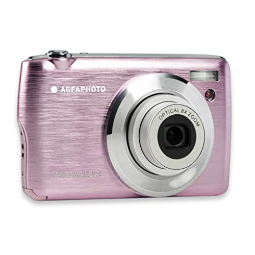 AGFA PHOTO Realishot DC8200 - Fotocamera digitale compatta Cam (18 MP, video Full HD, schermo LCD da 2,7 , Zoom ottico 8X, batteria al litio e scheda SD da 16 GB), colore: Rosa