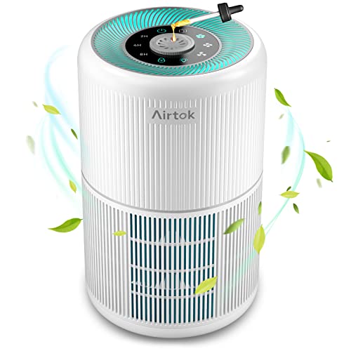 AIRTOK Purificatore d Aria con funzione aromaterapia, Depuratore Aria 99,97% di rimozione fino a 0,1 micron, depuratore aria per casa con luce notturna, sicurezza bambini, timer, bianco air purifier