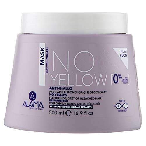 Alama Professional No-Yellow Maschera Antigiallo e Antiriflesso per Capelli Biondi, Grigi e Decolorati con Proteine della Seta, Estratto di Vinaccia e Pigmento Viola, 90% Ingredienti Naturali, 500 ml