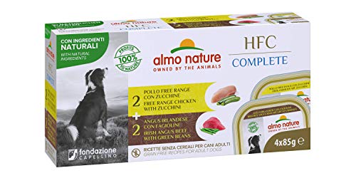almo nature Hfc Complete Multi Pack -Mix Carni- (2 X Angus Irlandese E Fagiolini - 2 X Pollo Free Range con Zucchine) Cibo Umido Completo per Cani Adulti 85G X 4-400 g