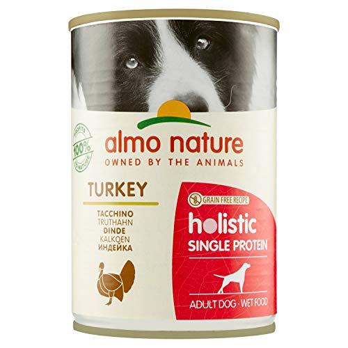 almo nature Holistic Single Protein Ricetta Senza Cereali con Tacchino -Cibo Umido per Cani Adulti - Pacco da 24 x 400 g