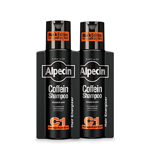 Alpecin Coffein Shampoo 2x C1 250 ml Black Edition | Shampoo Naturale crescita dei capelli Uomo | Shampoo anticaduta uomo | Alpecin Coffein Shampoo contro la comune caduta dei capelli…