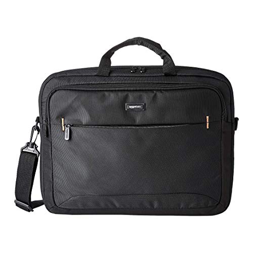 Amazon Basics- Borsa a tracolla per laptop compatto, custodia per il trasporto con tasche per riporre accessori (44 cm), nera, confezione da 1 unità