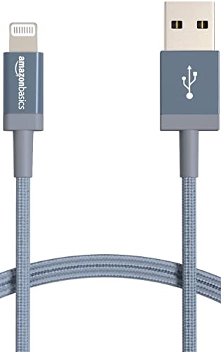 Amazon Basics - Cavo di ricarica Lightning USB-A, certificato MFi, in nylon intrecciato, per iPhone, grigio scuro, 1,8 m