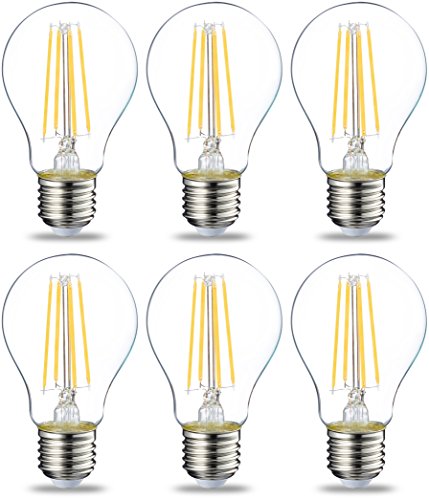 Amazon Basics - Confezione da 6 lampadine a LED, con attacco Edison E27, piccole, da 7 W (equivalenti a 60 W), con filamento in vetro trasparente, non dimmerabili
