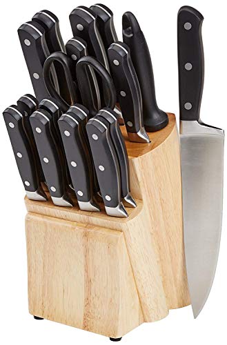 Amazon Basics - Set Premium di coltelli con ceppo, 18 pezzi