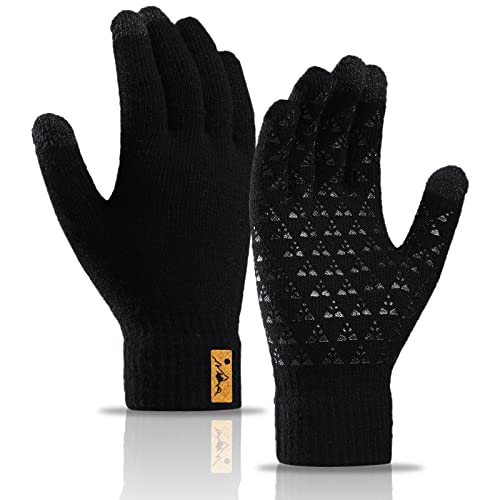 Amazon Brand - Hikaro guanti termici invernali per touchscreen unisex foderati pile tessuto sherpa a maglia - Colore nero taglia L
