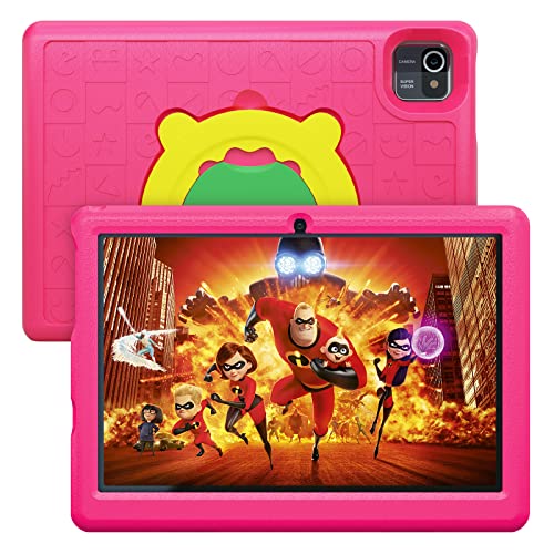 AMIAMO Tablet per Bambini 10 pollic, Android 11 Tablet Bambini Quad Core, 2GB+32GB, IPS HD, 6000 mah, Controllo Parentale, Kidoz Preinstallato, WiFi, Bluetooth, Doppia Fotocamera Tablet, Rosa