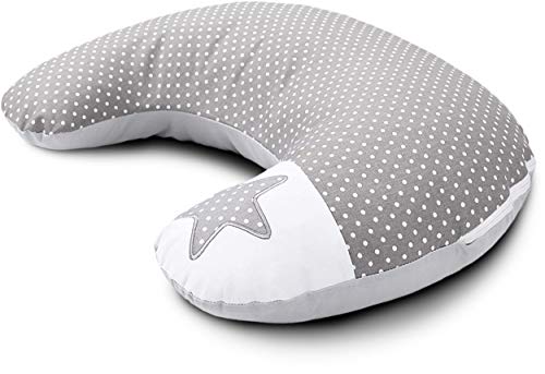Amilian Cuscino per allattamento con imbottitura, per bambini, per dormire sul fianco, in cotone, con rivestimento (60 x 42 cm) Pregnancy Pillow grigio S01 con ricamo