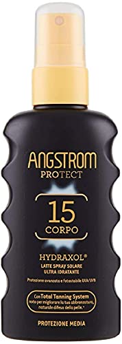 Angstrom Protect Latte Solare in Formato Spray, Protezione Solare Corpo 15+ con Azione Ultra Idratante e Duratura, Indicata per Pelli Sensibili, 175 ml
