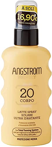 Angstrom Protect Latte Solare in Formato Spray, Protezione Solare Corpo 20+ con Azione Idratante e Duratura, Indicata per Pelli Sensibili, 175 ml