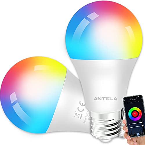 ANTELA Lampadine LED Alexa Inteligente WiFi E27, Dimmerabile Lampadina Smart 9W 806ML 80W equivalente, RGB & 2700K-6500K bianco freddo caldo, compatibile con Alexa Google Home, 2 pezzi