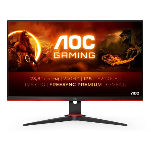 AOC Gaming 24G2ZE - Monitor FHD da 24 pollici, 240 Hz, 0,5 ms, FreeSync Premium (1920x1080, HDMI, DisplayPort), colore nero rosso