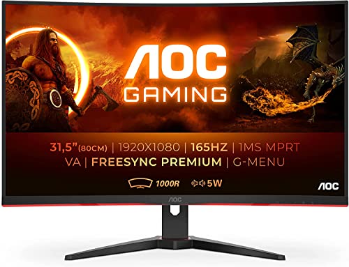 AOC Gaming C32G2AE - Monitor curvo FHD da 32 pollici, 165 Hz, 1 ms, FreeSync Premium (1920 x 1080, HDMI, DisplayPort), colore: Nero Rosso
