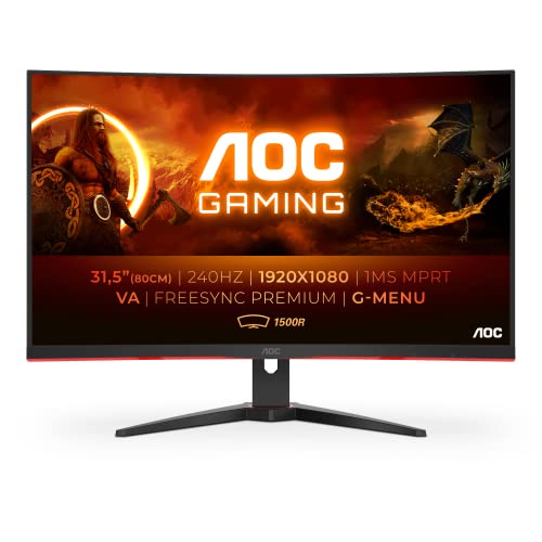 AOC Gaming C32G2ZE - Monitor curvo FHD da 32 , 240 Hz, 1 ms, FreeSync Premium (1920 x 1080, HDMI, DisplayPort), colore: Nero Rosso