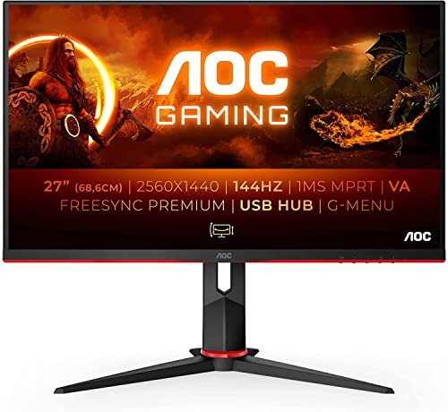 Aoc Gaming Q27G2U Monitor Qhd Da 27 Pollici, 144 Hz, Mprt Da 1 Ms, Va, Amd Freesync Premium, Regolazione Altezza, ‎Nero Rosso, 21.4 x 68.6 x 52.3 Cm