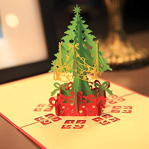 Apanphy Natale 3D Auguri Biglietto, Creativi Christmas Greeting Gift Card Regalo Carte Pop-up Carta Cartoline di Auguri con Buste (Albero di Natale)